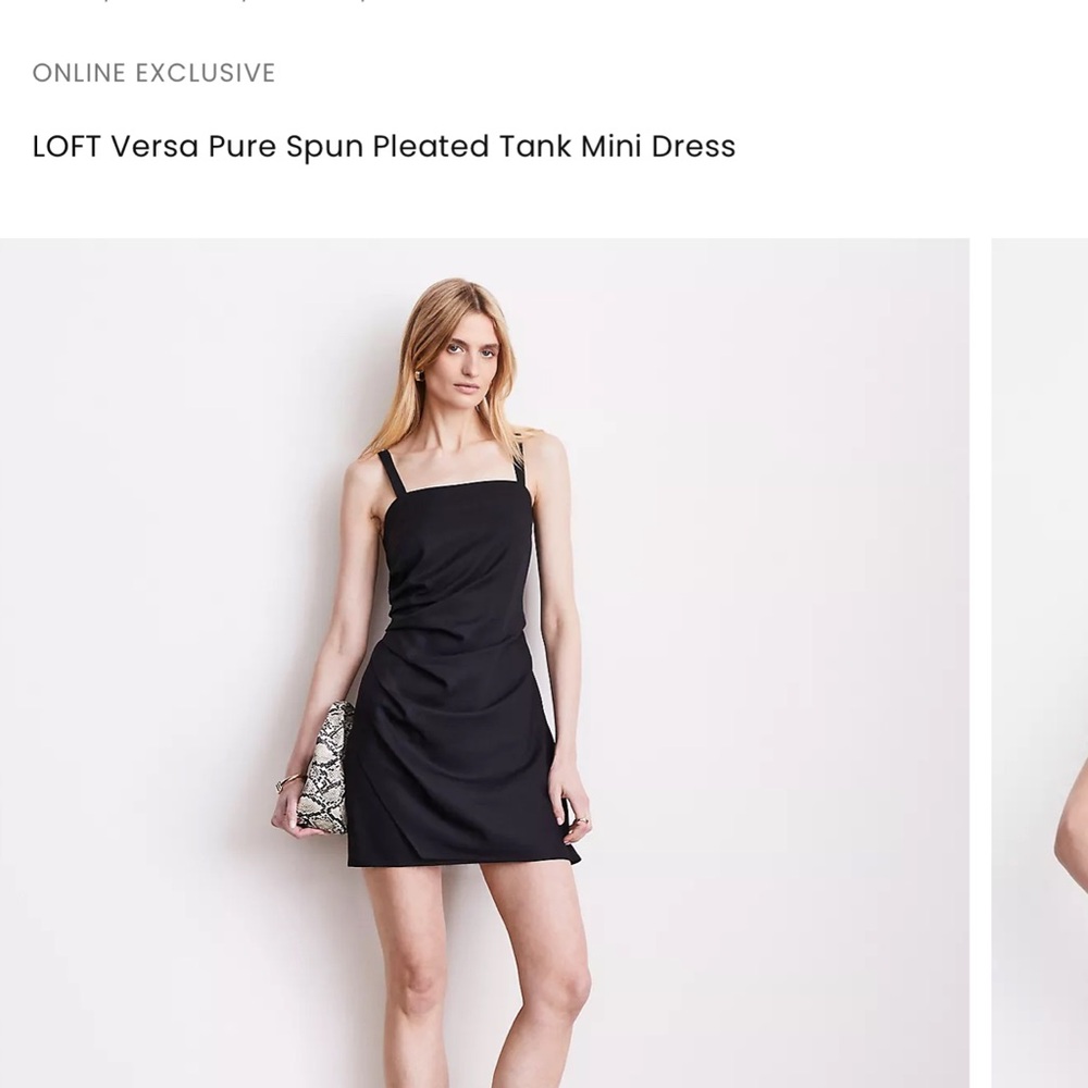 LOFT Black Spaghetti Strap Ruched Mini Dress